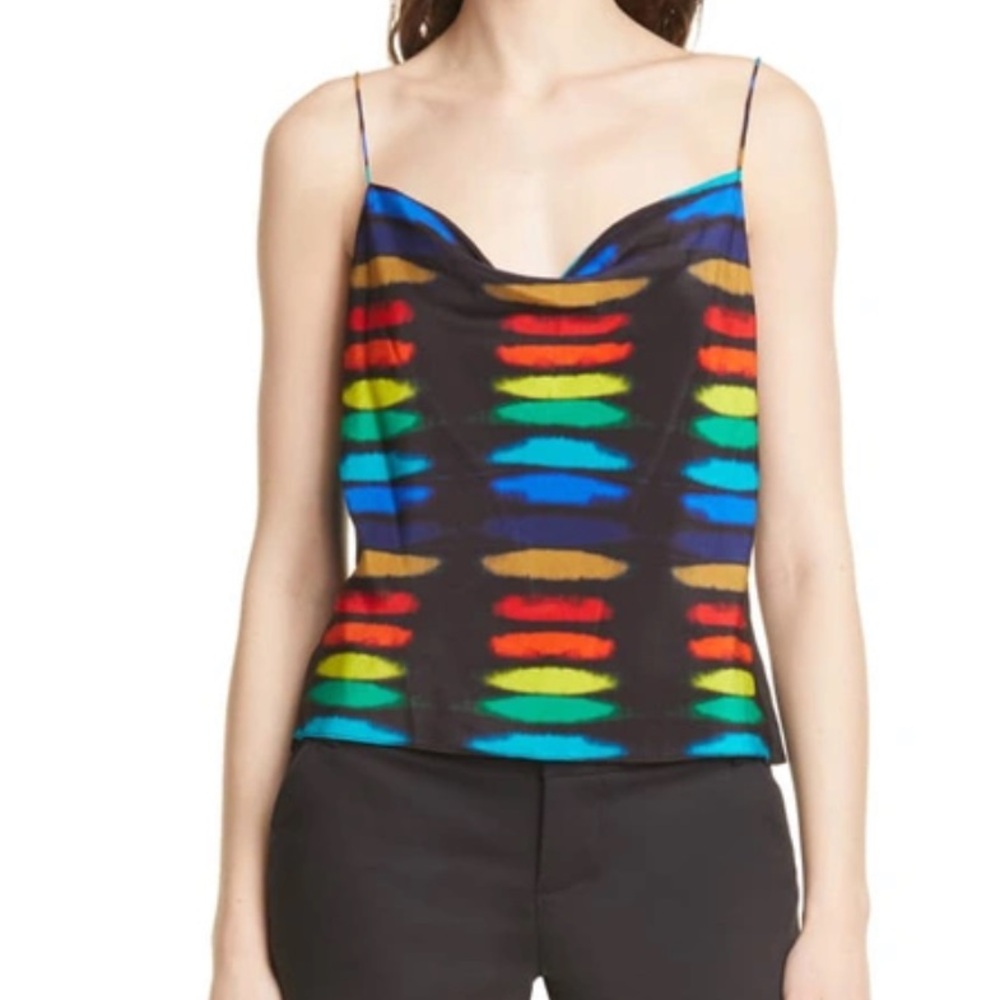 Alice + Olivia Harmon Silk Rainbow Stripe Tank Top Cowl Neck - Picture 16 of 16